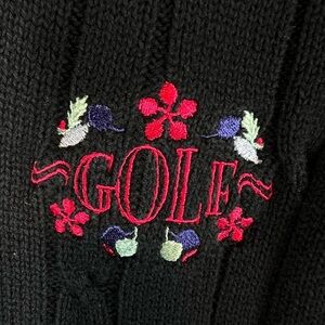 Vintage La Mode cable knit‎ sweater vest black embroidered GOLF women’s size M